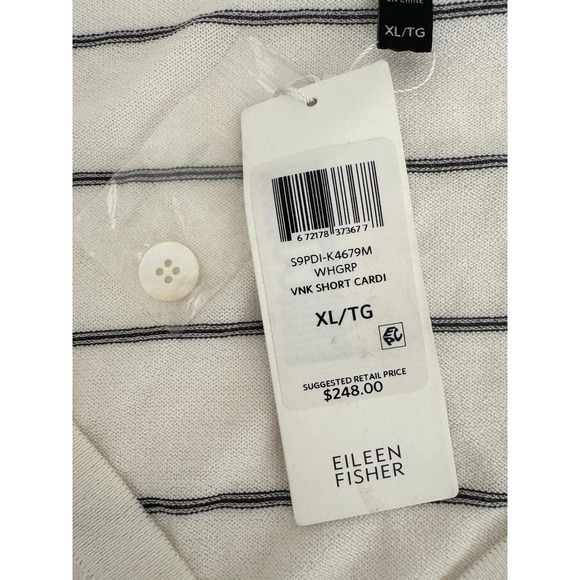 Eileen Fisher V-Neck Cardigan XL White Black Stripe Long-Sleeve Tencel Knit NWT - Picture 6 of 9